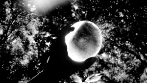 Frame do vídeo Evento Celestial (2020), mostrando formas abstratas produzidas pela refração da luz solar através de uma lente convexa.