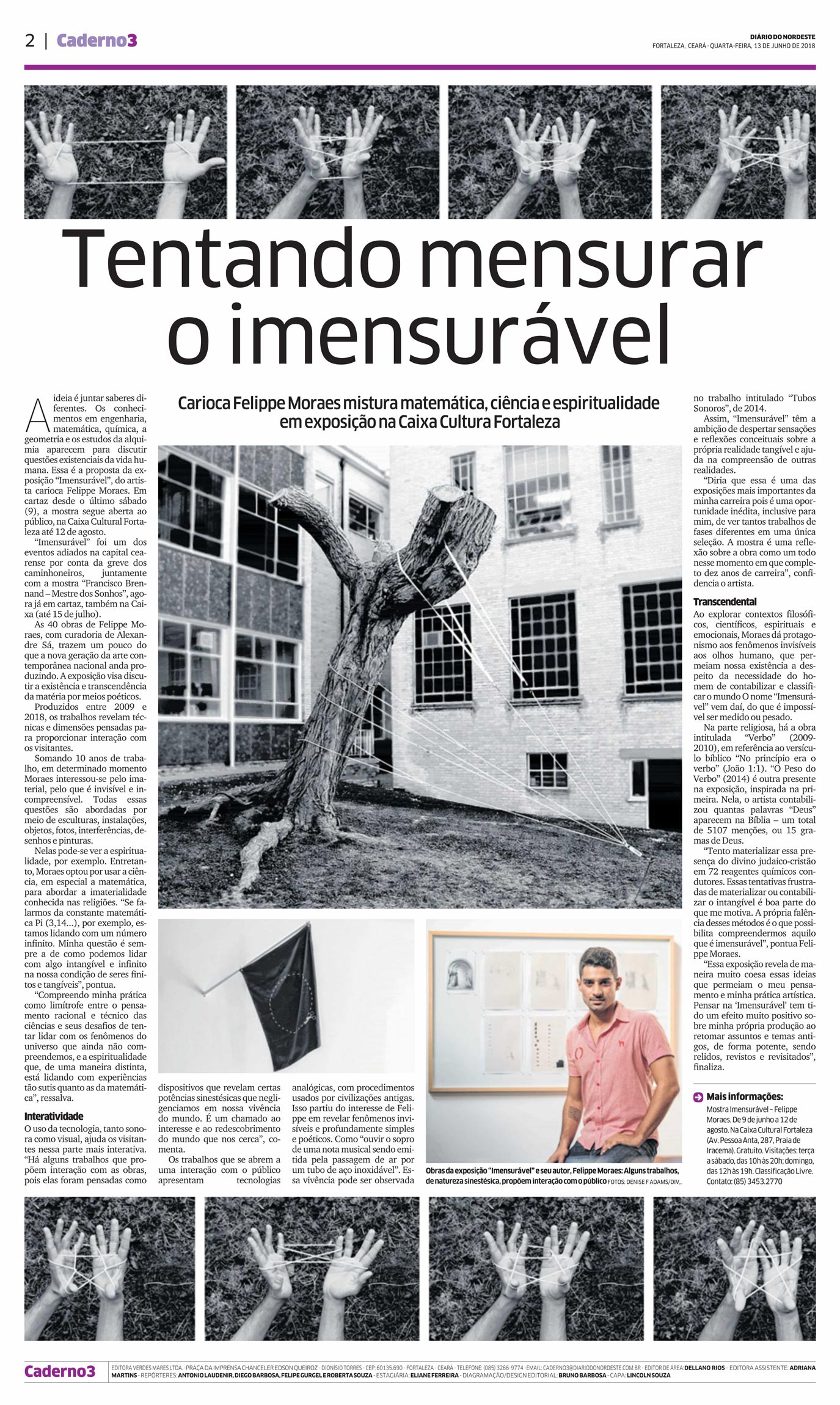 Manchete do Diário do Nordeste sobre Felippe Moraes - “Tentando mensurar o imensurável”.
